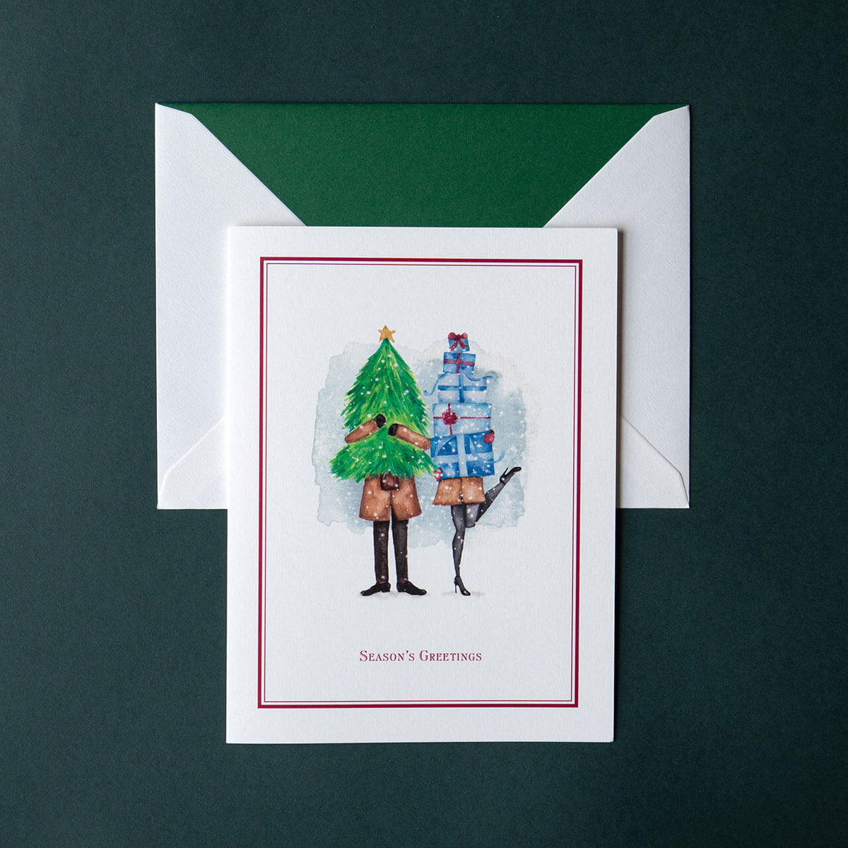 Watercolour Christmas Shopping Couple | The Wren Press