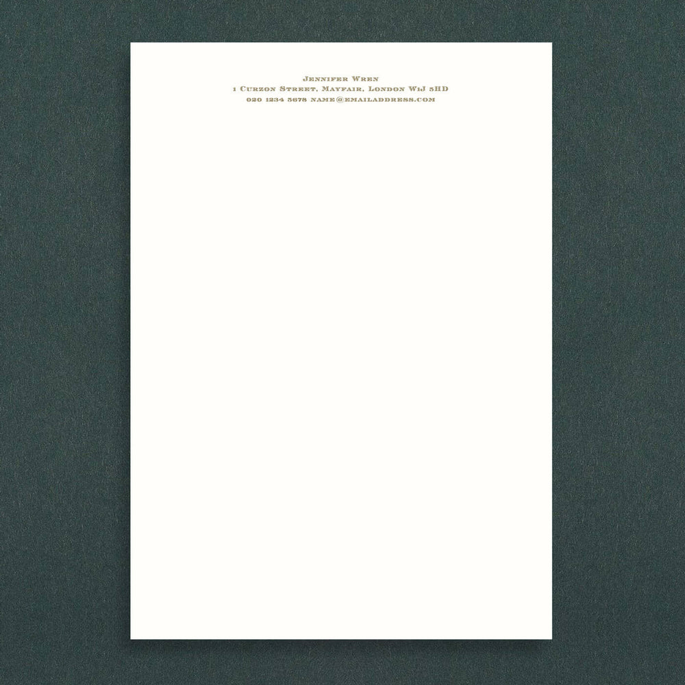 Engraved Letterhead Writing Paper, A4 | The Wren Press, London, UK