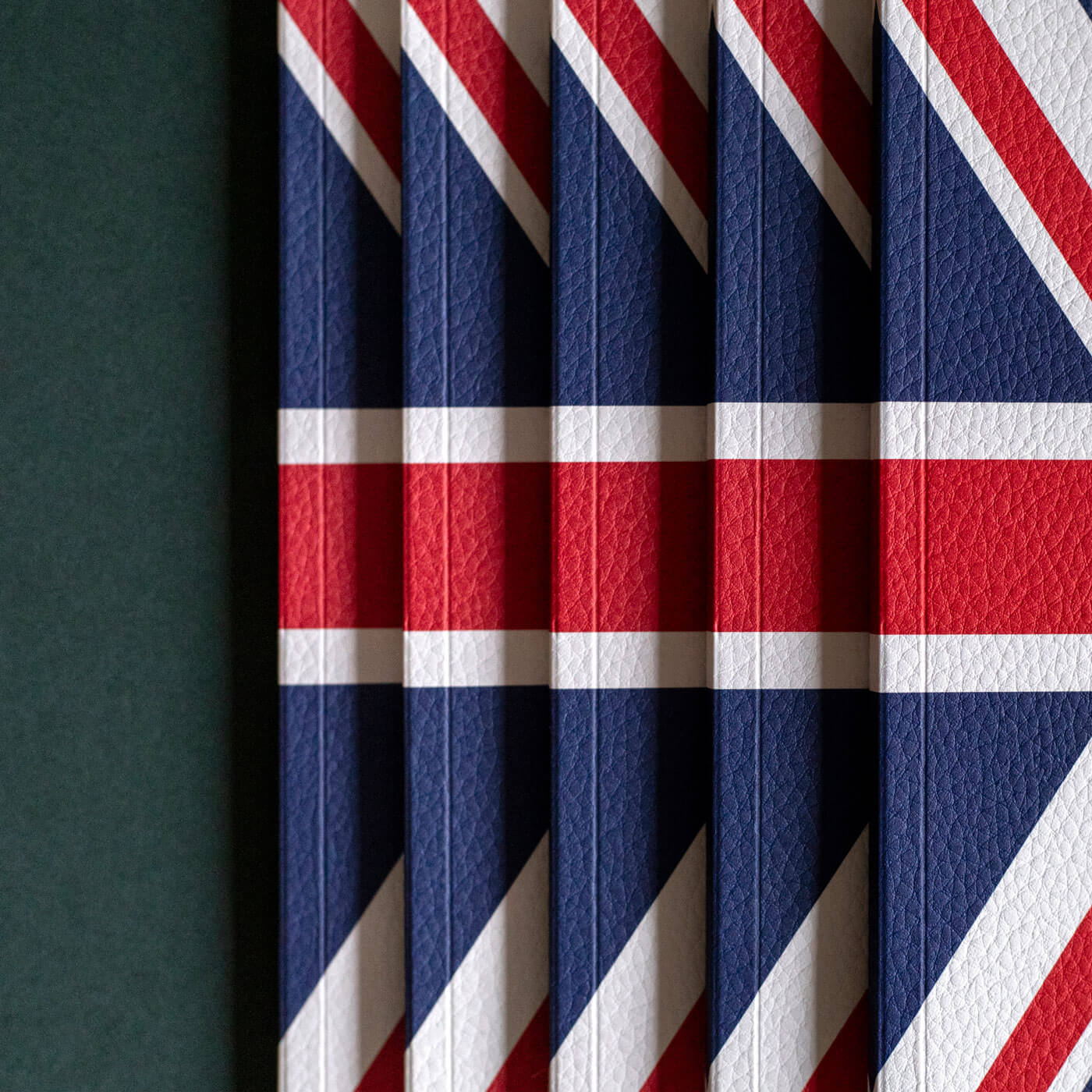 stacked notebooks printed union jack leather looking paper gold engraved