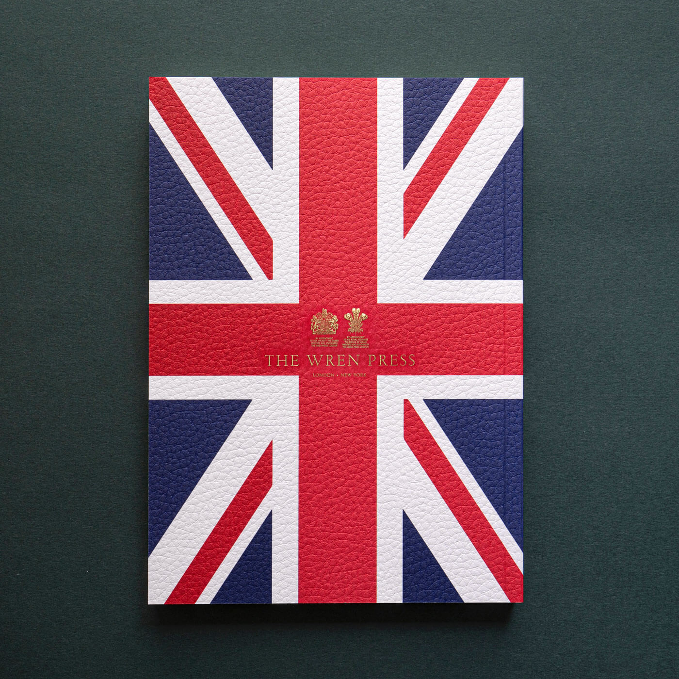 union jack red white and blue textured notebook gold engraved royal warrants