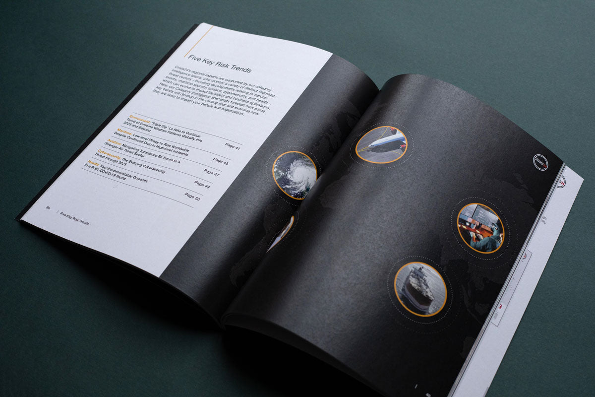 open pages of a luxury high quality brochure printed in mayfair