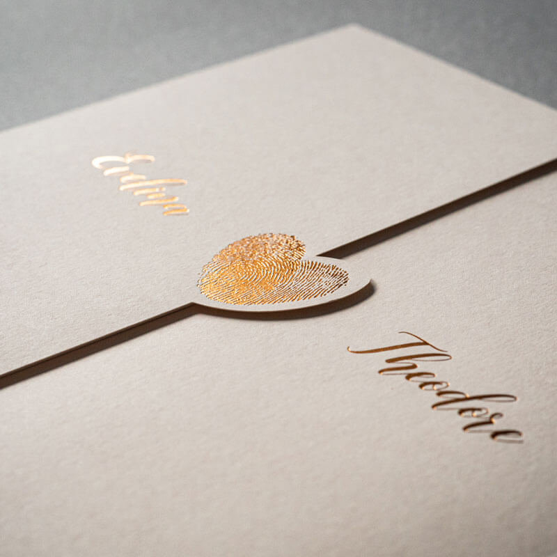 fingerprint heart and names printed on wedding invite london