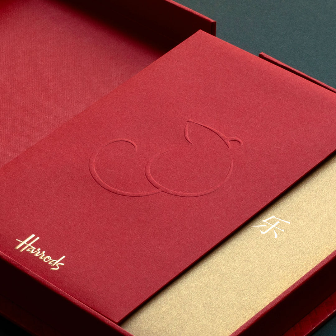 red embossed bespoke box for chinese new year for harrods