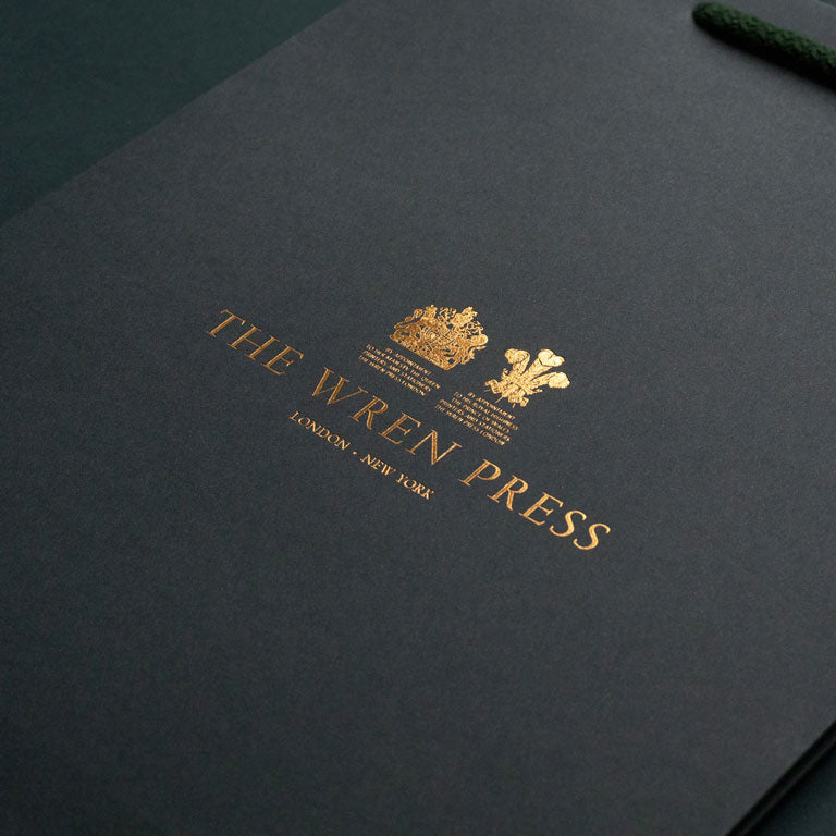 bespoke luxury box with gold foil crests by the wren press