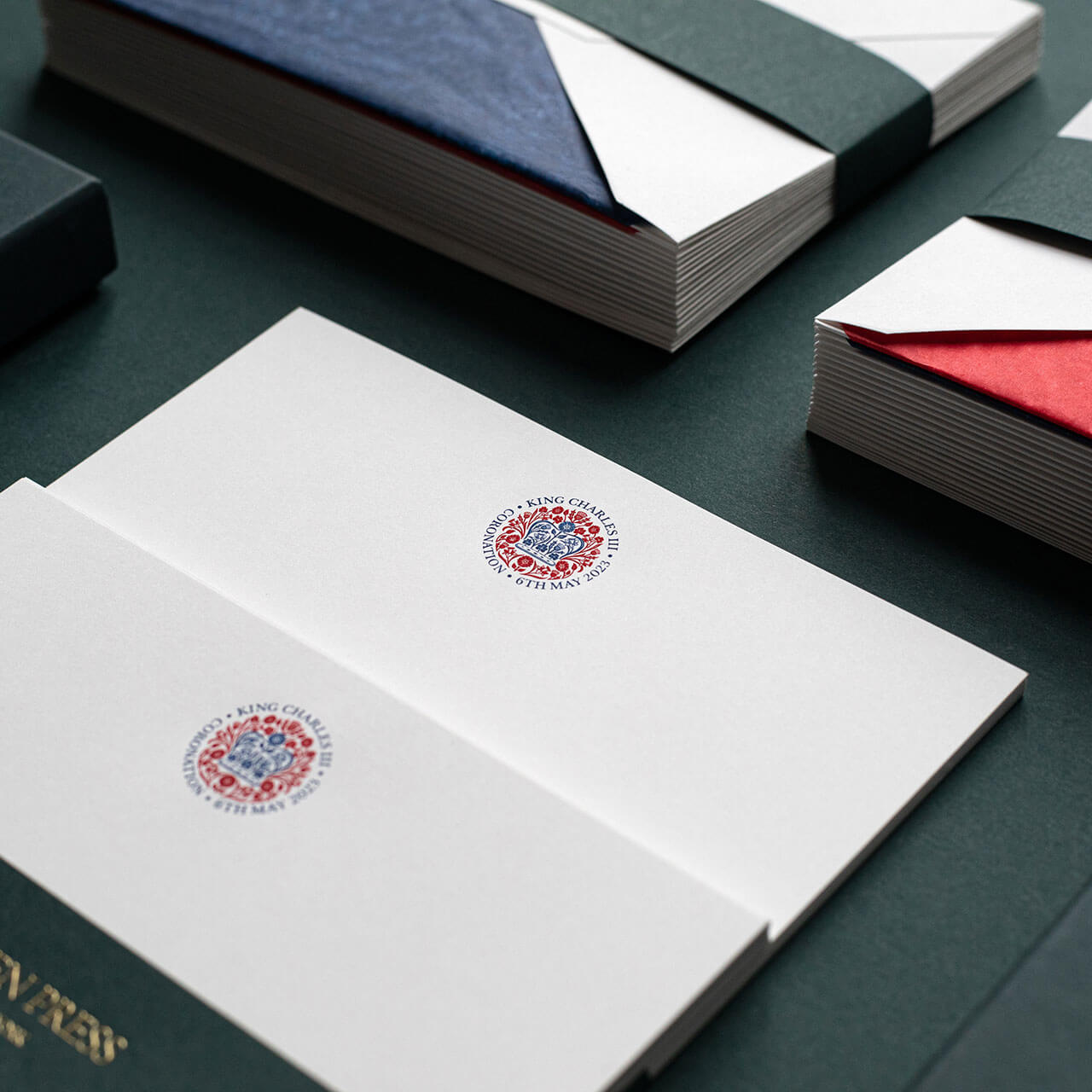 red and blue die stamped letterheaded writing paper and envelopes writing set king charles coronation